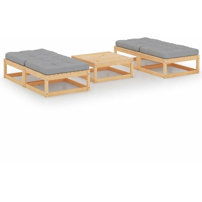 

Juego de muebles de jardin 5 pzas y cojines madera pino maciza