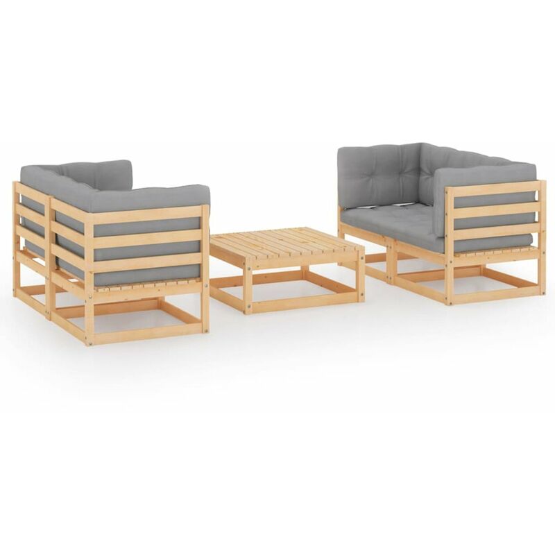 

Juego de muebles de jardin 5 pzas y cojines madera pino maciza