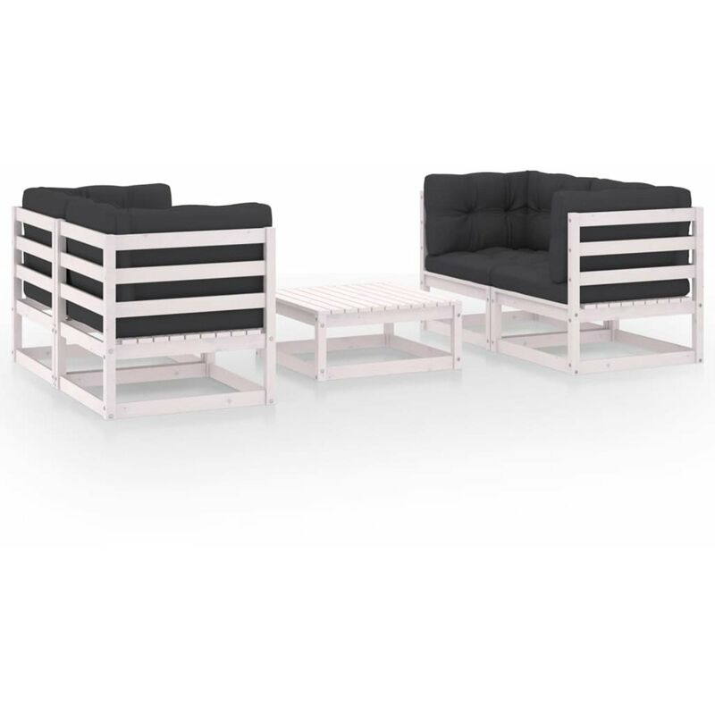 

Juego de muebles de jardin 5 pzas y cojines madera pino maciza