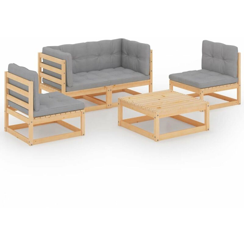 

Juego de muebles de jardin 5 pzas y cojines madera pino maciza