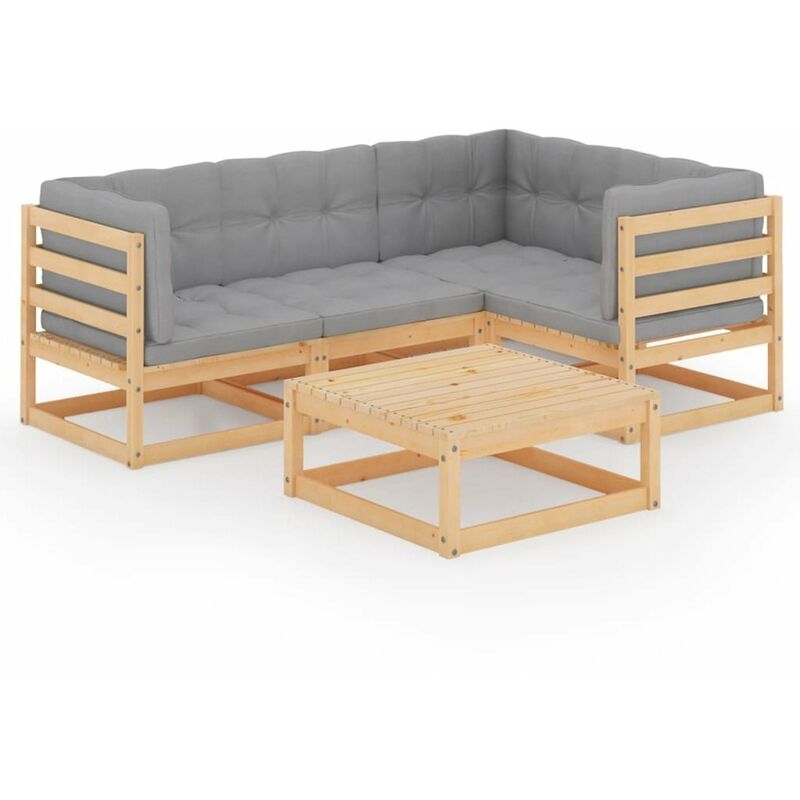 

Juego de muebles de jardin 5 pzas y cojines madera pino maciza