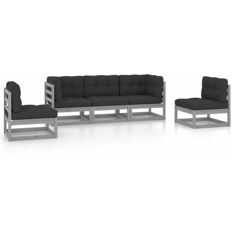 

Juego de muebles de jardin 5 pzas y cojines madera pino maciza