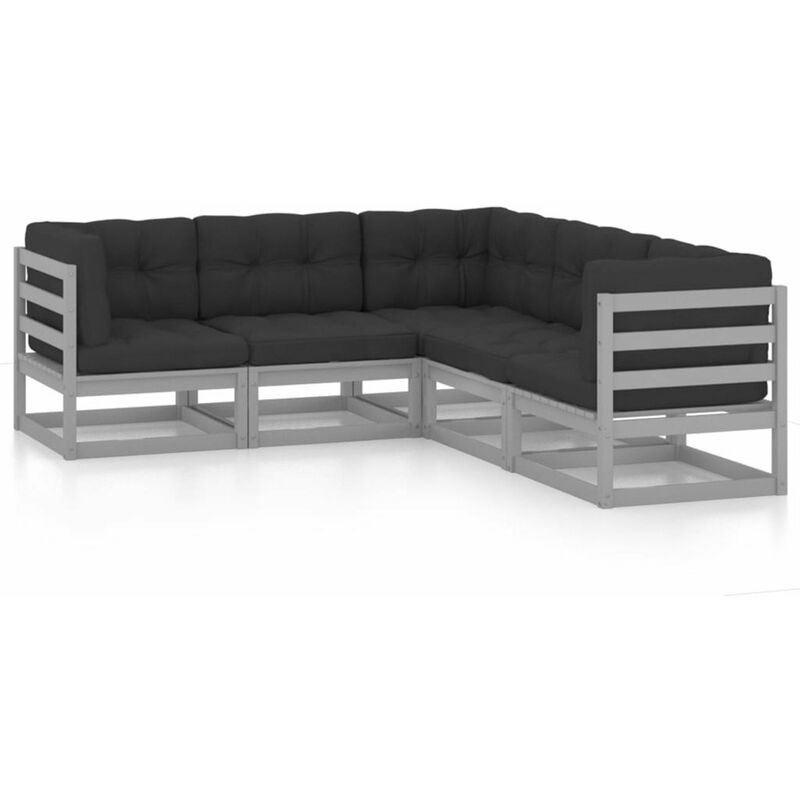 

Juego de muebles de jardin 5 pzas y cojines madera pino maciza