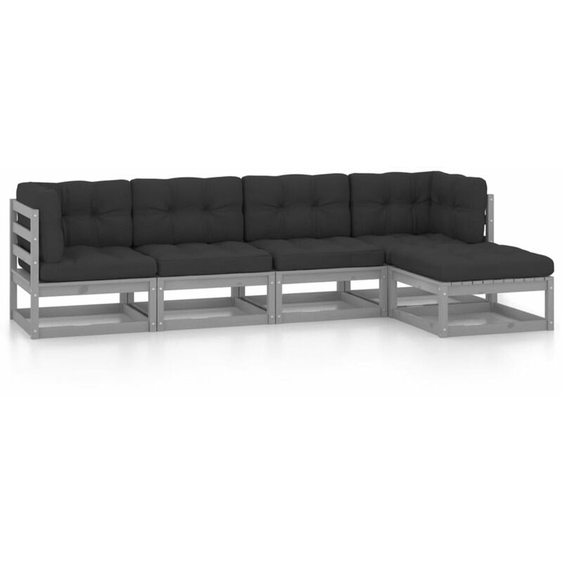 

Juego de muebles de jardin 5 pzas y cojines madera pino maciza