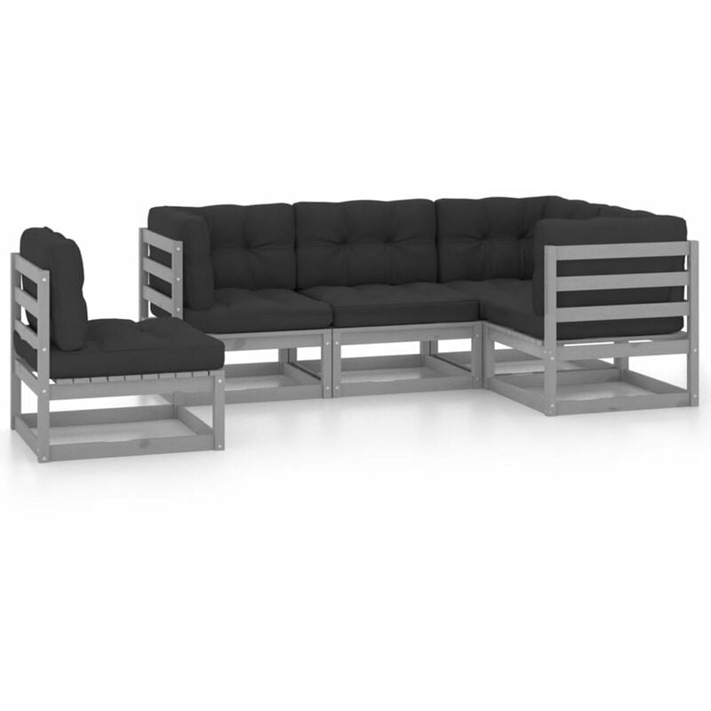 

Juego de muebles de jardin 5 pzas y cojines madera pino maciza