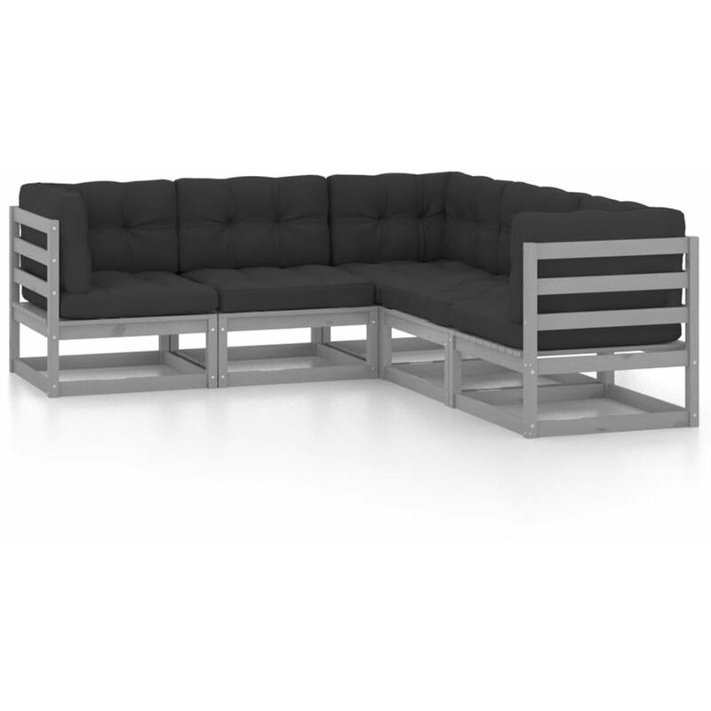 

Juego de muebles de jardin 5 pzas y cojines madera pino maciza