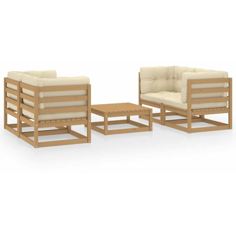 

Happyshopping - Juego de muebles de jardin 5 pzas y cojines madera pino maciza