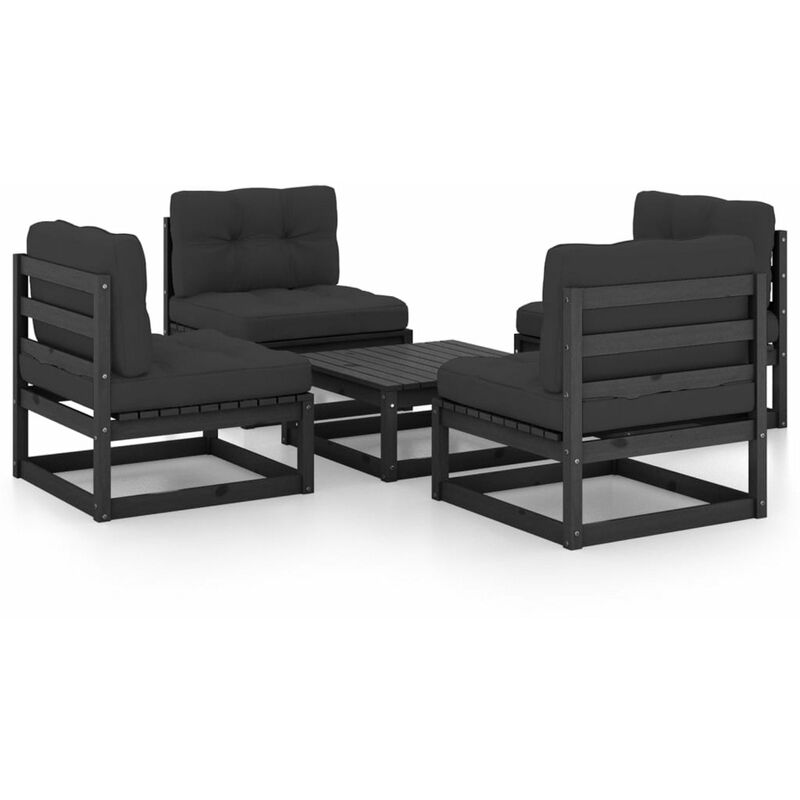 

Happyshopping - Juego de muebles de jardin 5 pzas y cojines madera pino maciza