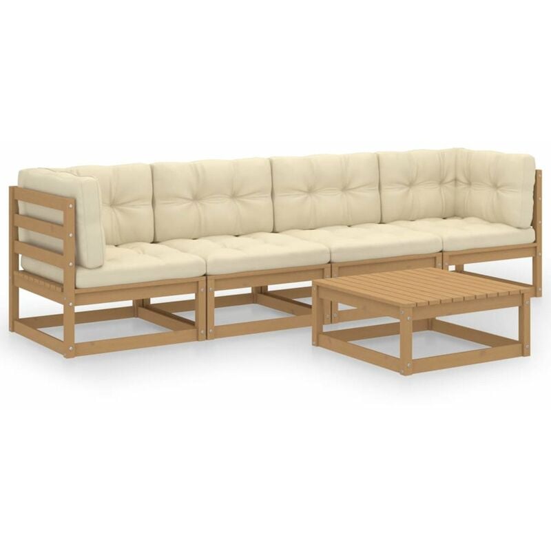 

Juego de muebles de jardin 5 pzas y cojines madera pino maciza
