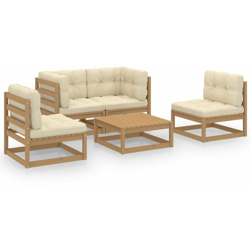 

Happyshopping - Juego de muebles de jardin 5 pzas y cojines madera pino maciza
