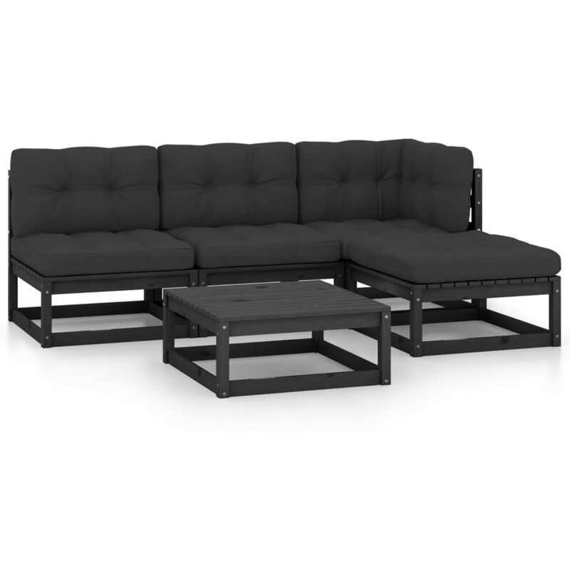 

Happyshopping - Juego de muebles de jardin 5 pzas y cojines madera pino maciza
