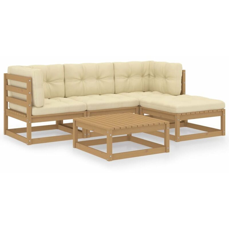 

Happyshopping - Juego de muebles de jardin 5 pzas y cojines madera pino maciza