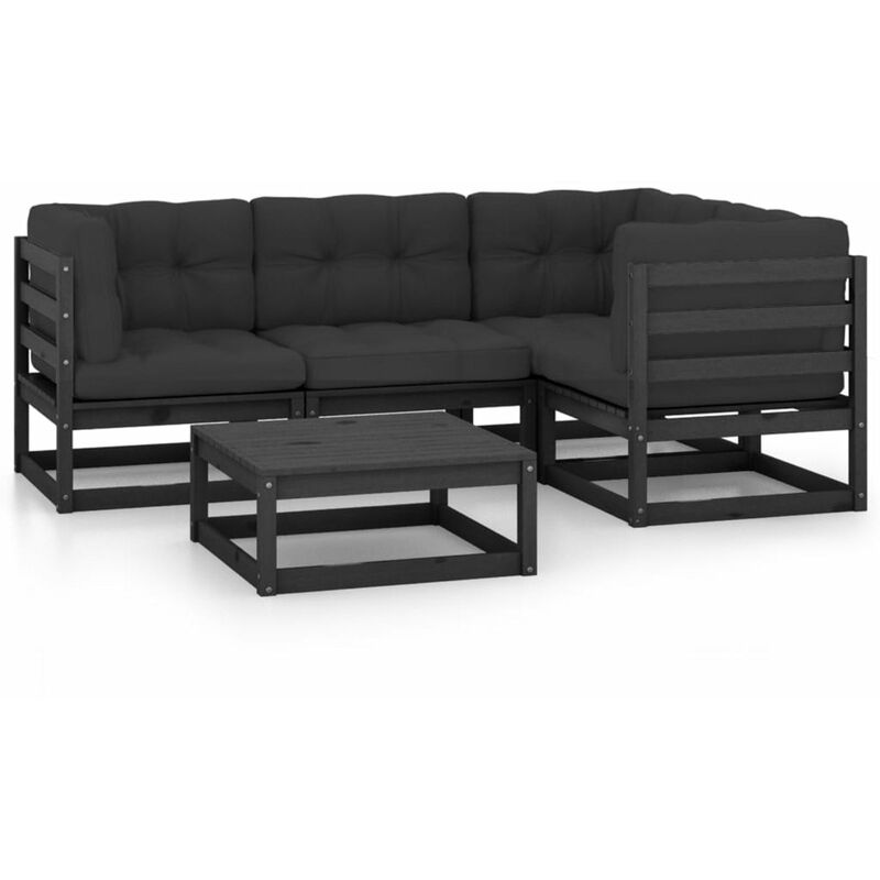

Happyshopping - Juego de muebles de jardin 5 pzas y cojines madera pino maciza