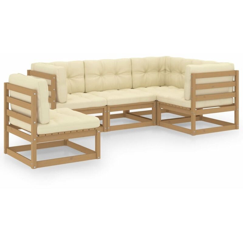 

Juego de muebles de jardin 5 pzas y cojines madera pino maciza