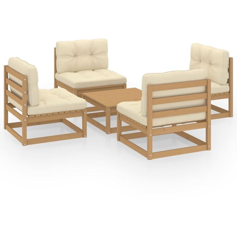 

Juego de muebles de jardín 5 pzas y cojines madera pino maciza