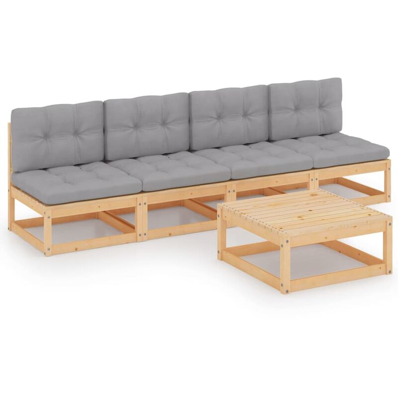 

Juego de muebles de jardín 5 pzas y cojines madera pino maciza