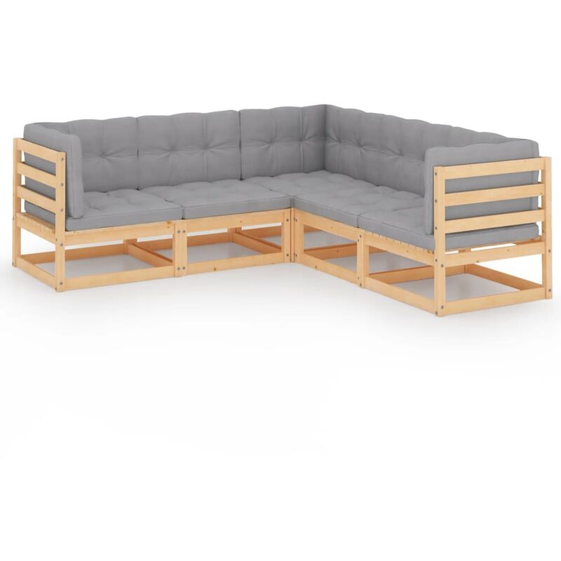 

Juego de muebles de jardín 5 pzas y cojines madera pino maciza