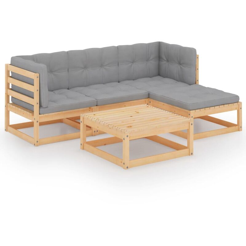 

Juego de muebles de jardín 5 pzas y cojines madera pino maciza