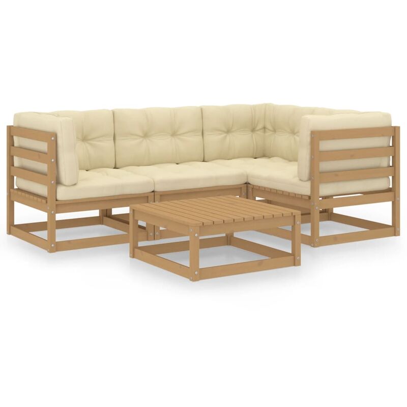 

Juego de muebles de jardín 5 pzas y cojines madera pino maciza