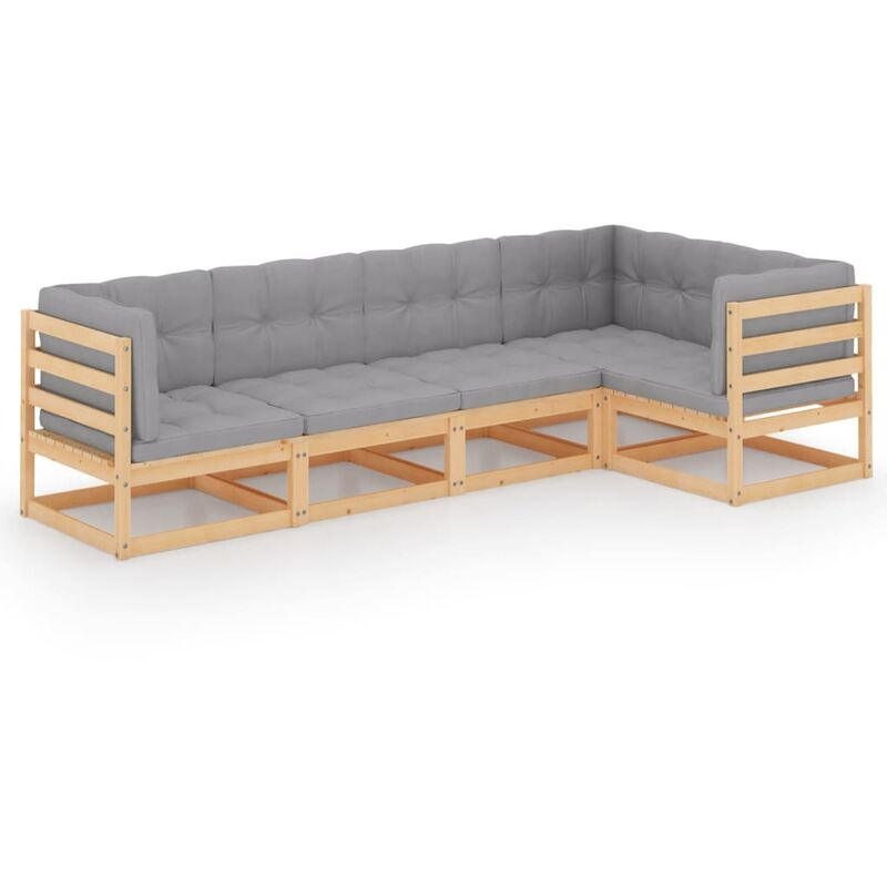 

Juego de muebles de jardín 5 pzas y cojines madera pino maciza