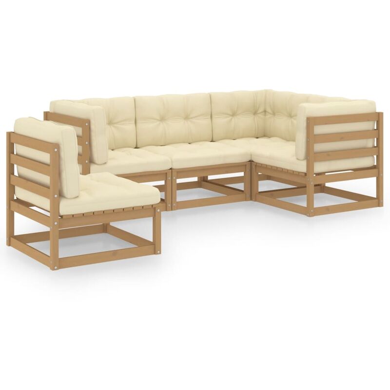 

Juego de muebles de jardín 5 pzas y cojines madera pino maciza