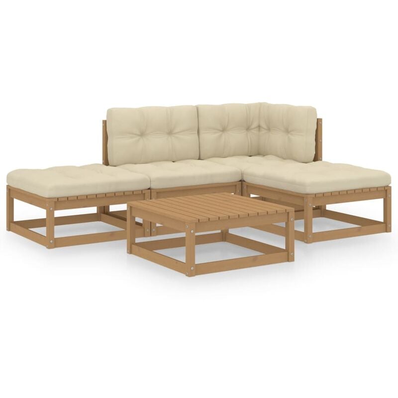 

Juego de muebles de jardín 5 pzas y cojines madera pino maciza