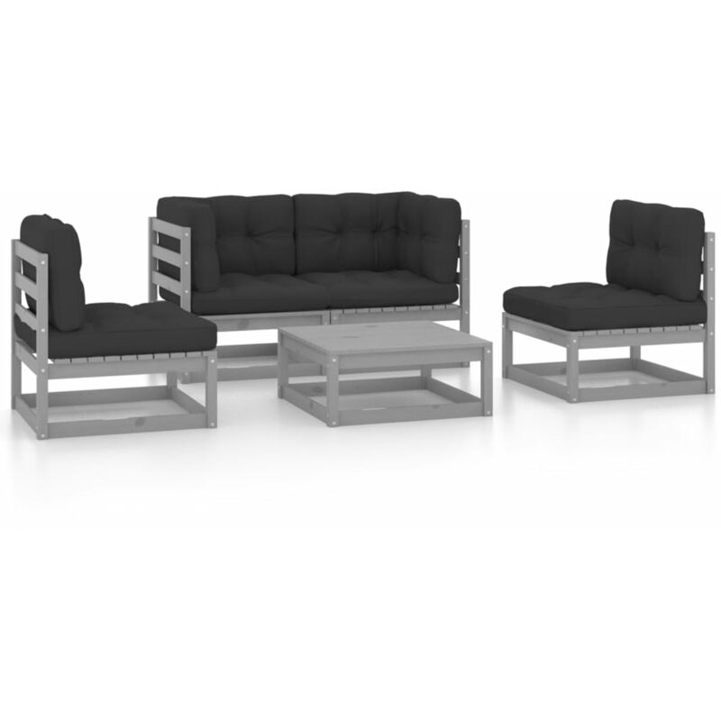 

Juego de muebles de jardín 5 pzas y cojines madera pino maciza