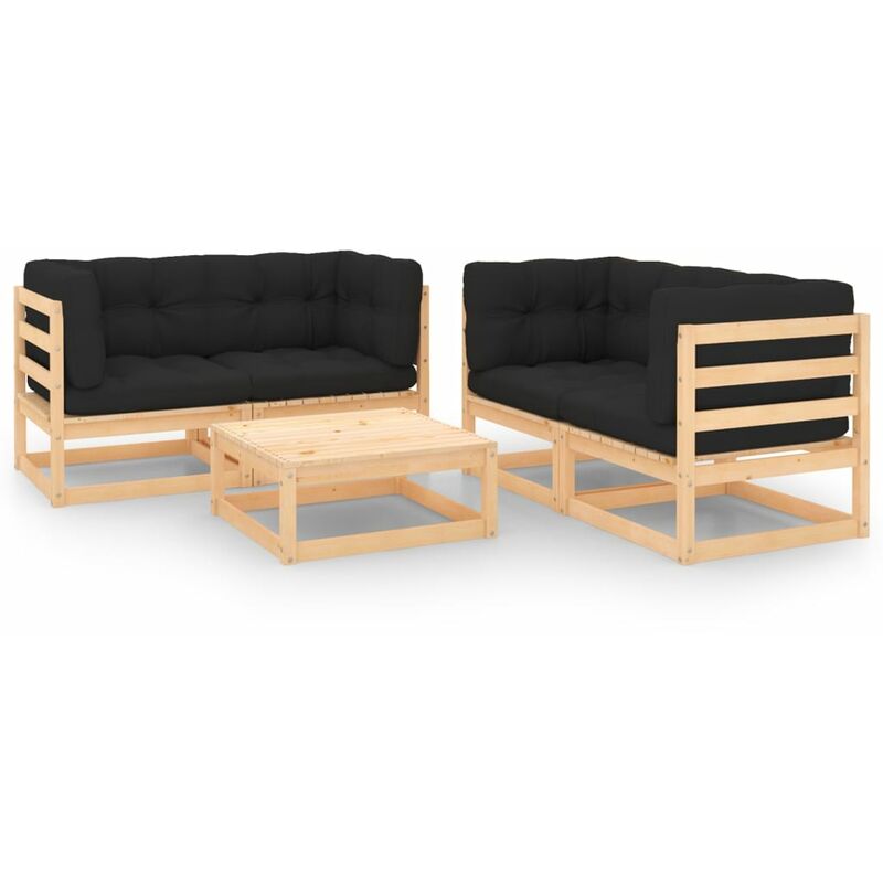 

Juego de muebles de jardín 5 pzas y cojines madera pino maciza