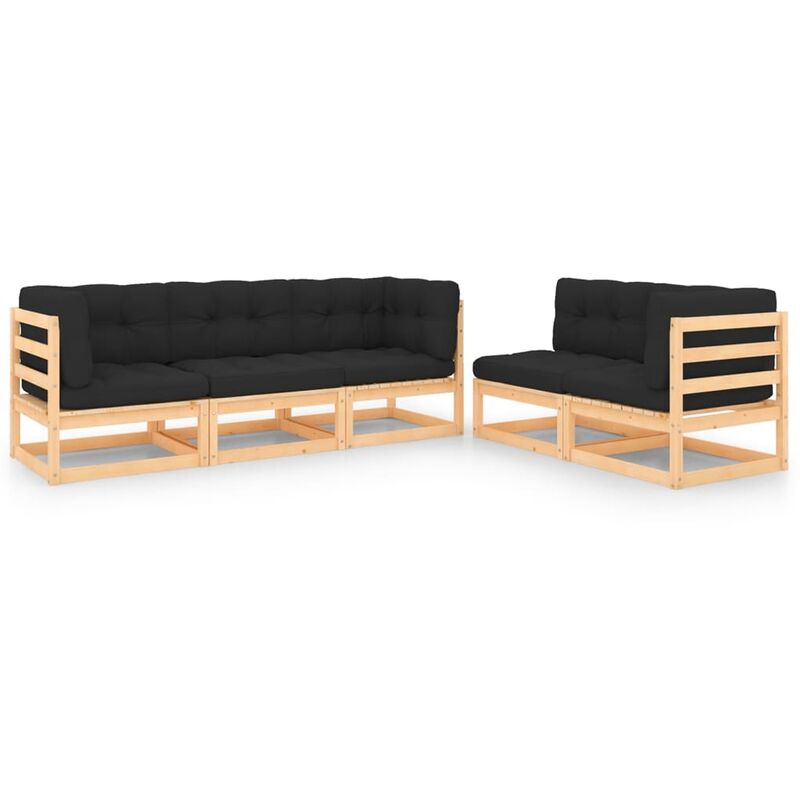 

Juego de muebles de jardín 5 pzas y cojines madera pino maciza