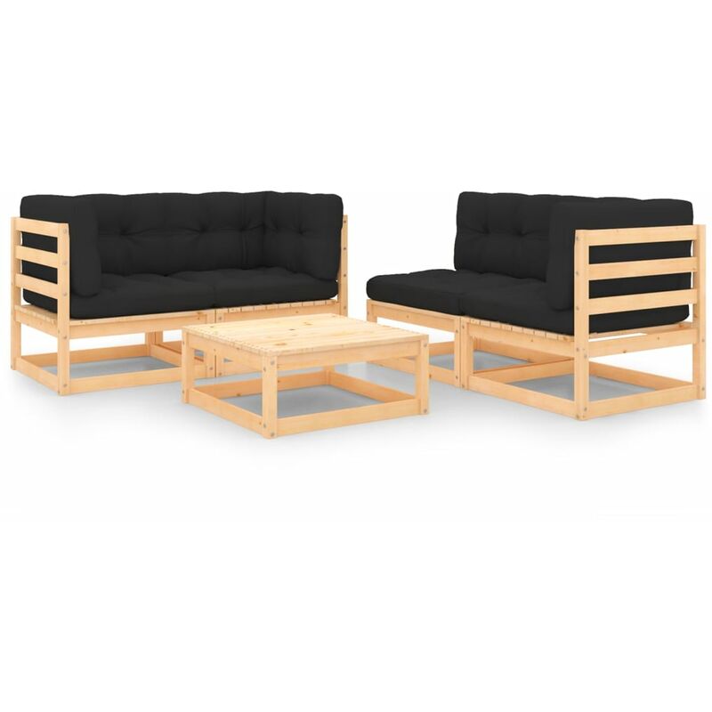 

Juego de muebles de jardín 5 pzas y cojines madera pino maciza