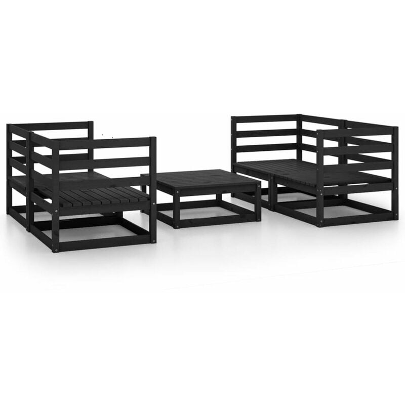 

Juego de muebles de jardin 5 pzas y cojines negro madera pino