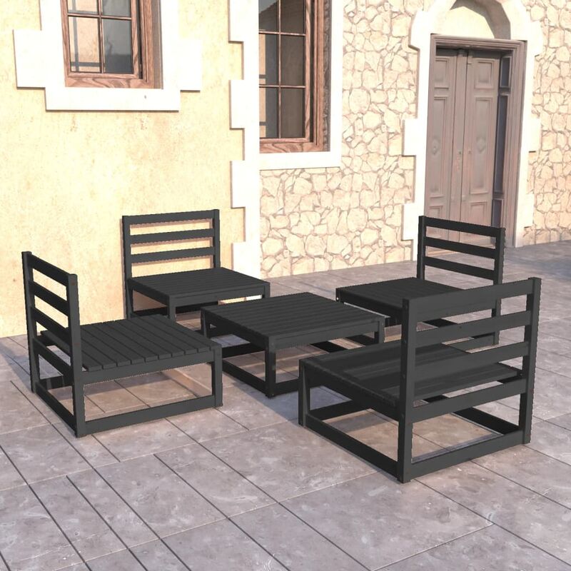 

Juego de muebles de jardín 5 pzas y cojines negro madera pino