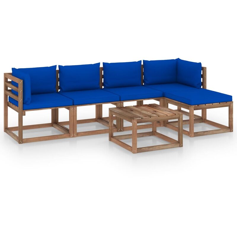 

Juego de muebles de jardín 6 piezas con cojines azul