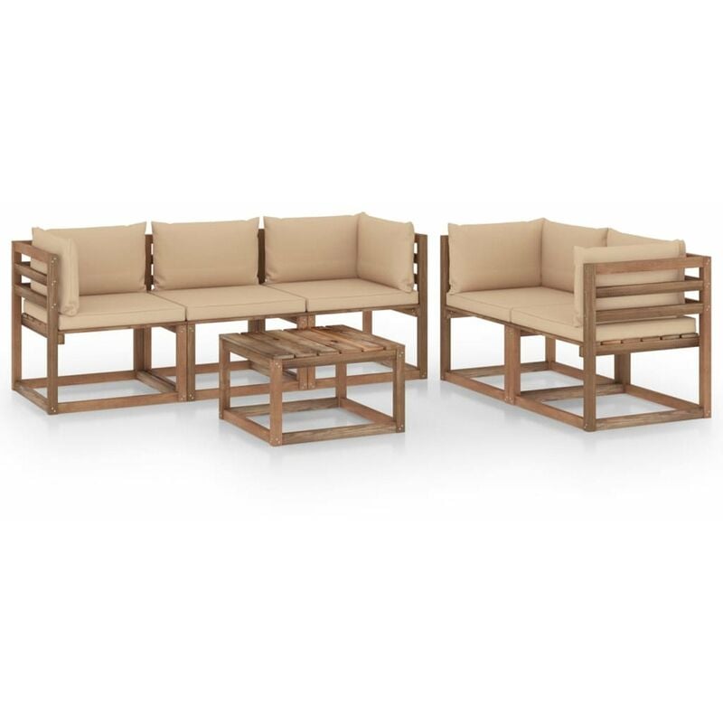 

Juego de muebles de jardin 6 piezas con cojines beige