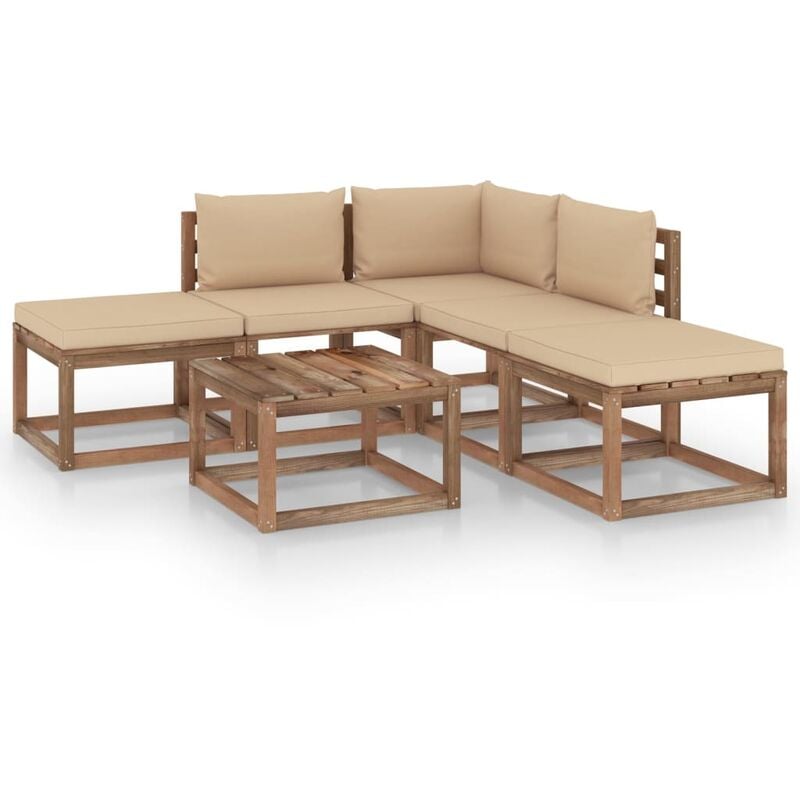 

Juego de muebles de jardín 6 piezas con cojines beige
