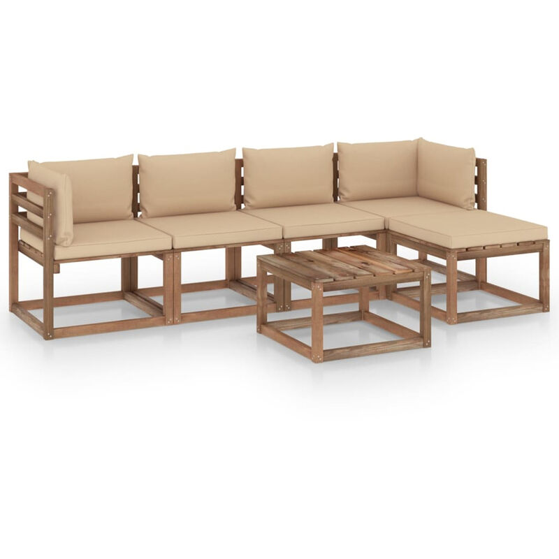 

Juego de muebles de jardin 6 piezas con cojines beige