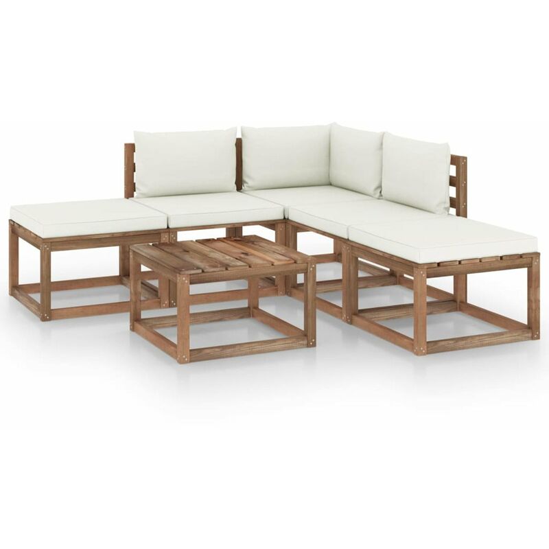 

Juego de muebles de jardin 6 piezas con cojines crema
