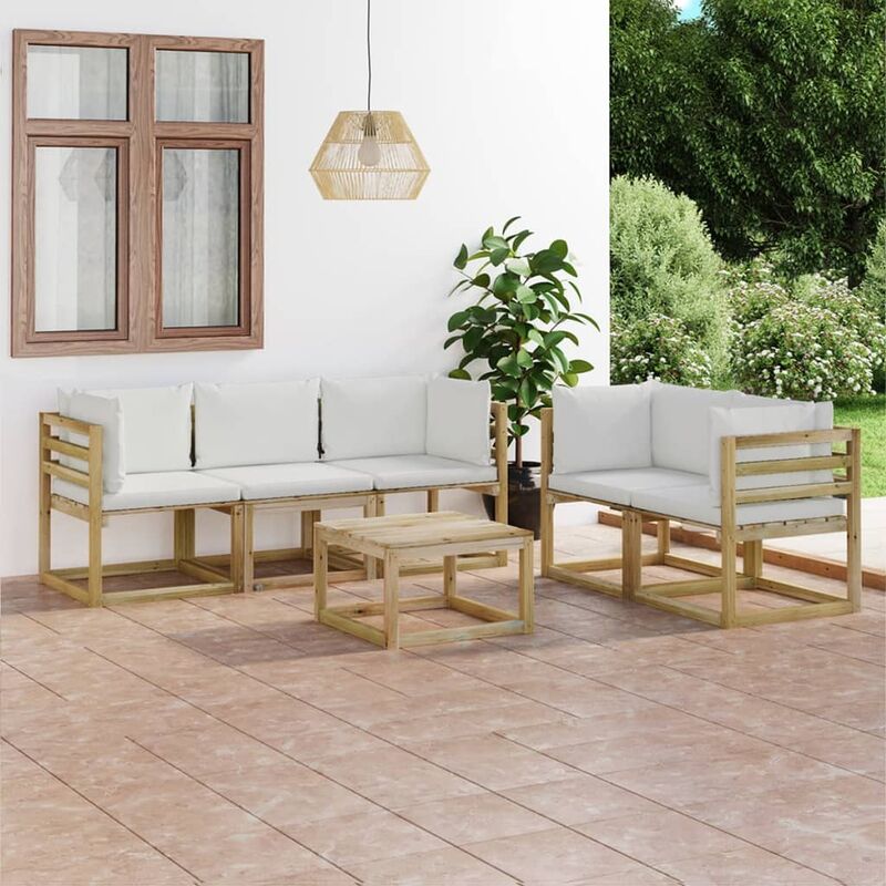 

Juego de muebles de jardín 6 piezas con cojines crema