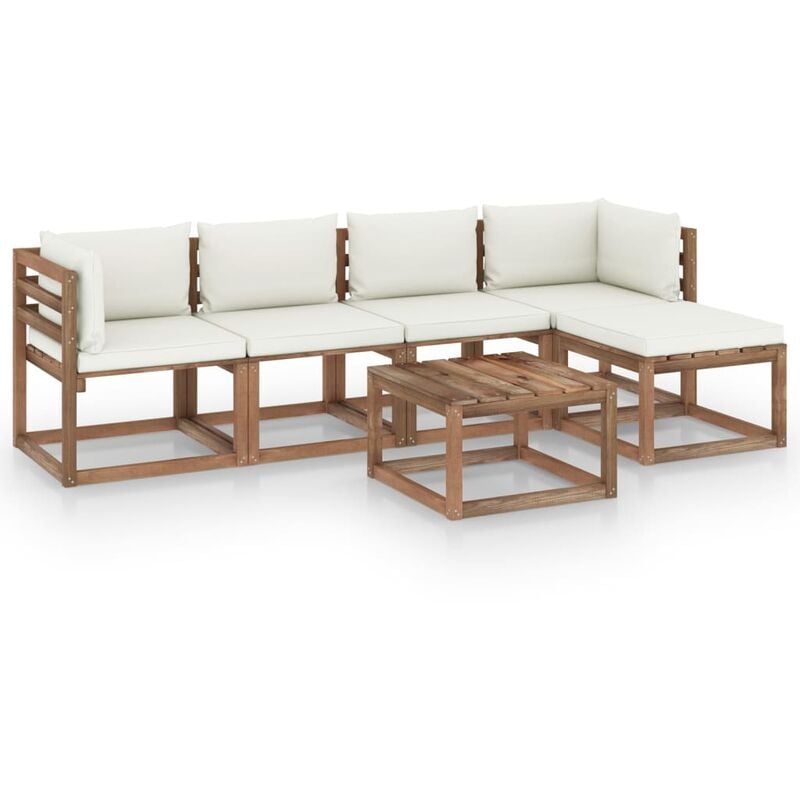

Juego de muebles de jardín 6 piezas con cojines crema