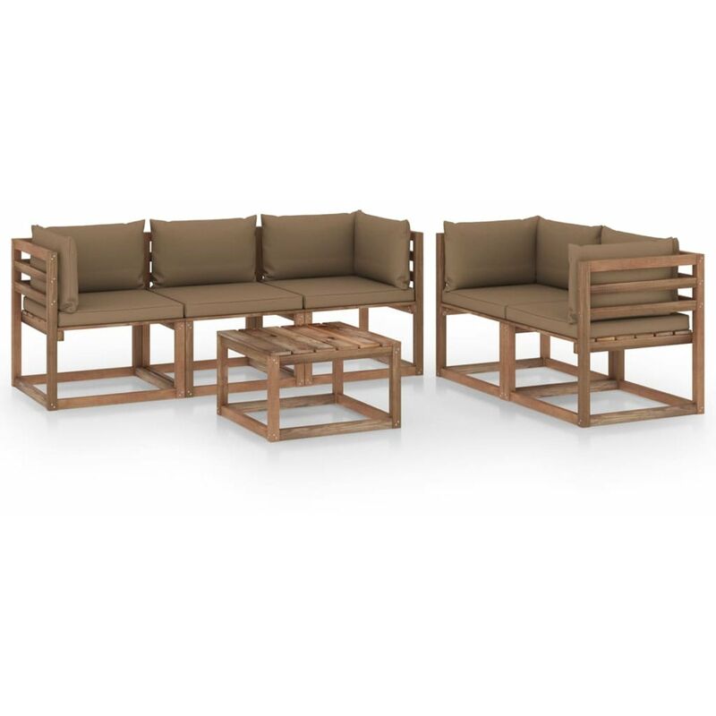 

Juego de muebles de jardin 6 piezas con cojines gris taupe