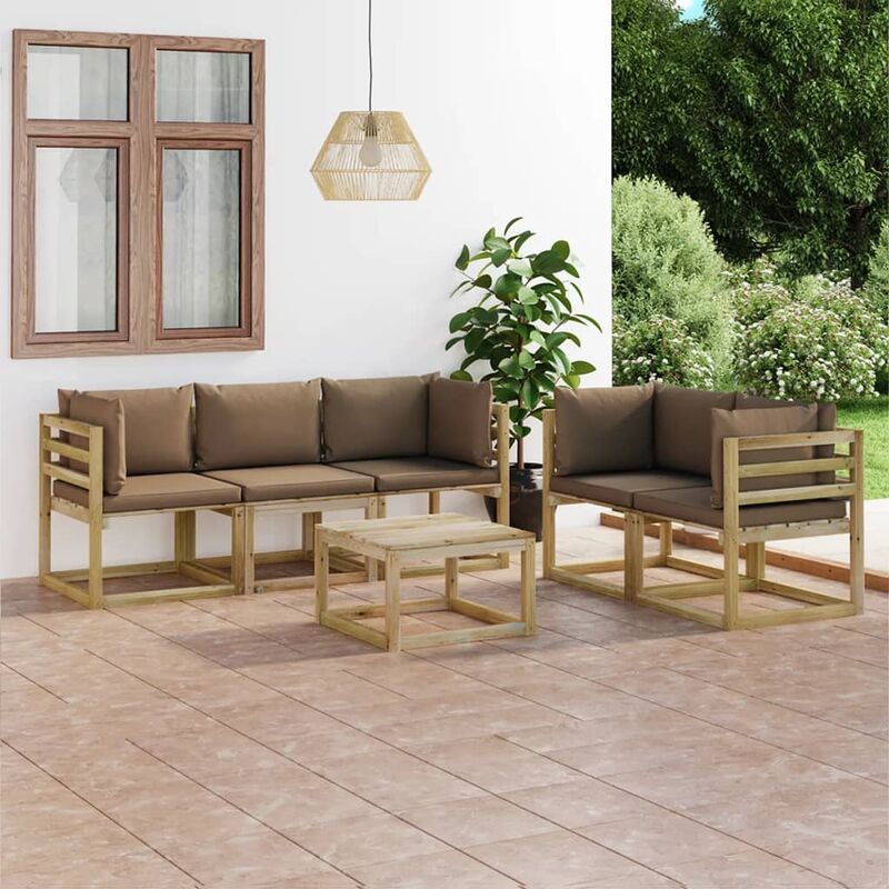 

Juego de muebles de jardín 6 piezas con cojines gris taupe