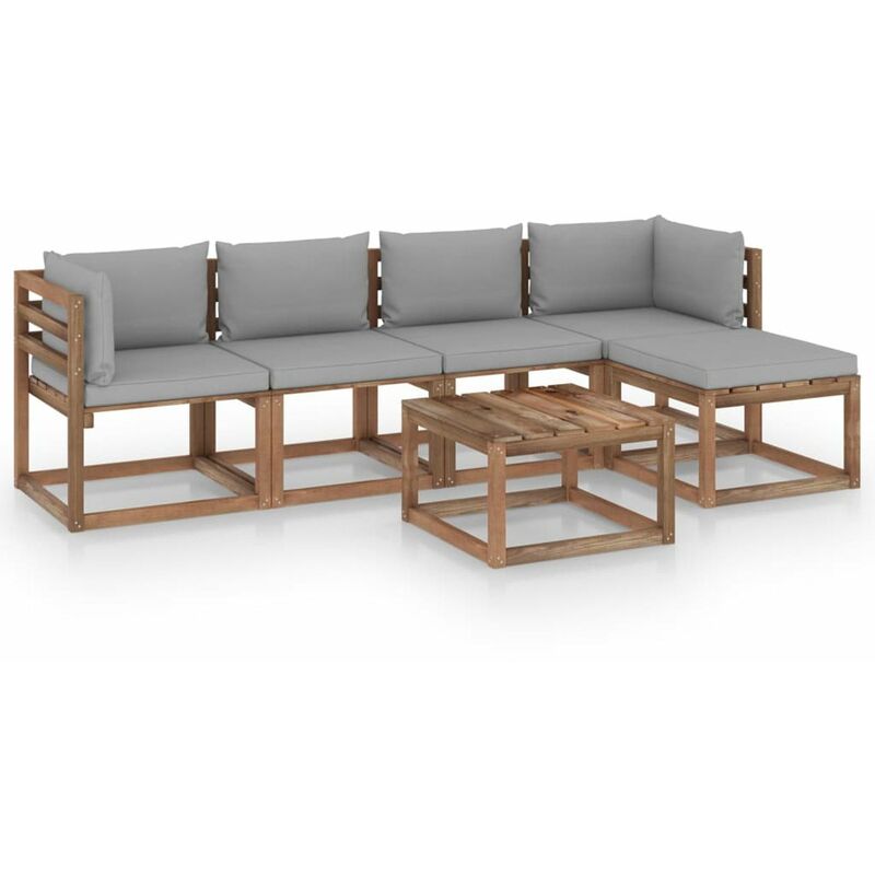 

Juego de muebles de jardin 6 piezas con cojines grises