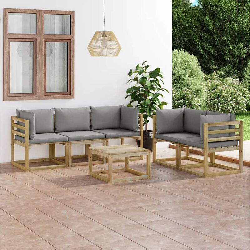 

Juego de muebles de jardín 6 piezas con cojines grises