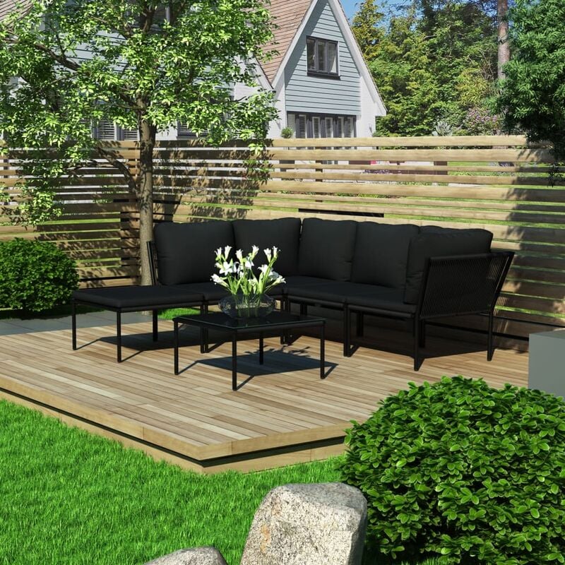 

Juego de muebles de jardín 6 piezas con cojines PVC negro