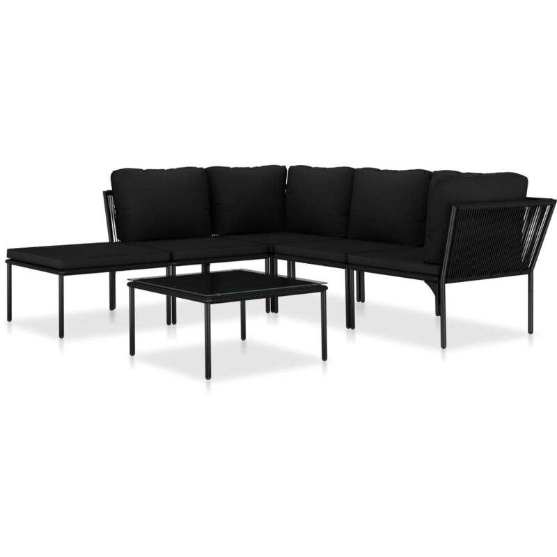 

vidaXL Juego de muebles de jardín 6 piezas con cojines PVC negro - Negro