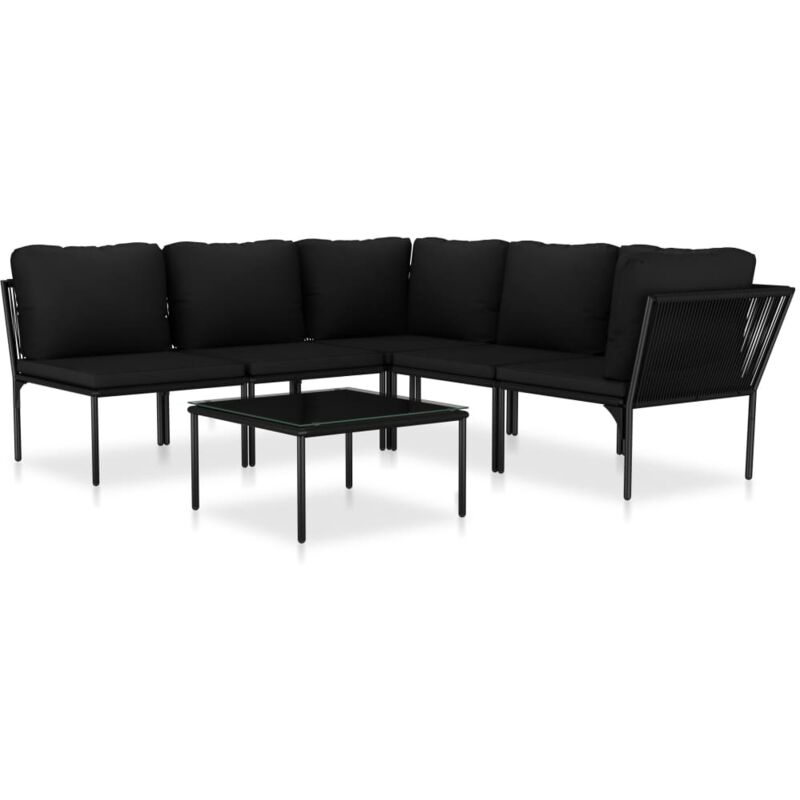 

vidaXL Juego de muebles de jardín 6 piezas con cojines PVC negro - Negro