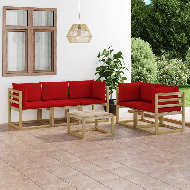 

Juego de muebles de jardin 6 piezas con cojines rojo