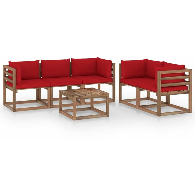 

Juego de muebles de jardin 6 piezas con cojines rojo
