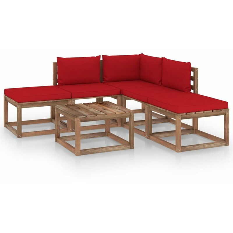 

Juego de muebles de jardin 6 piezas con cojines rojo