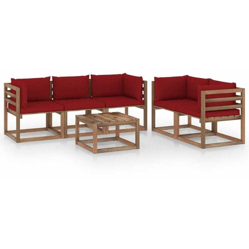 

Juego de muebles de jardin 6 piezas con cojines rojo tinto